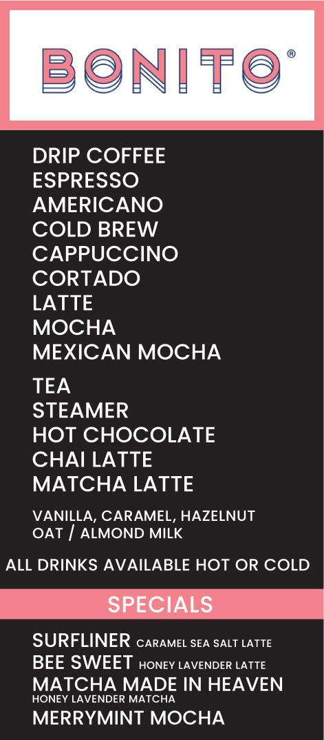 Bonito Coffee Roasters Menu for Ojai Wine Festival 2025