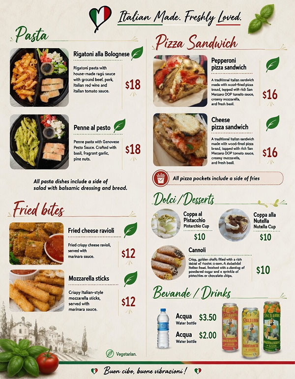 Italia On The Road Menu 2026